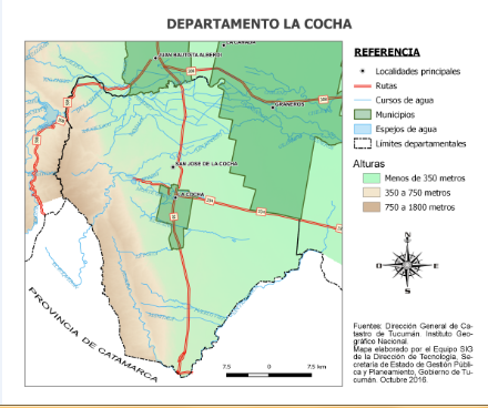 Mapa del departamento La Cocha. Ubicación del municipio. Alturas sobre nivel del mar.