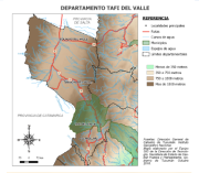 Mapa del departamento Tafí del Valle. Ubicación del municipio. Alturas sobre nivel del mar.