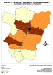 Mapa habitaciones por hogares, por departamento, censo 2010