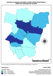 Mapa hogares con baño/letrina, por departamento, censo 2010 Mapa hogares con baño/letrina, por departamento, censo 2010