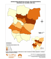 Mapa defunciones infantiles por departamento 2012