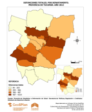 Mapa defunciones totales por departamento  2012