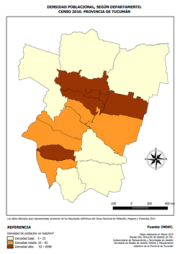 Mapa densidad poblacional, por departamento, censo 2010