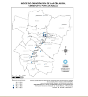 Mapa índice de capacitación de la población , por localidad, censo 2010