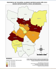 Mapa alumnos matriculados en el nivel secundario, por departamento, 2015