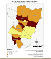 Mapa tasa de repitencia en el nivel secundario, por departamento, 2015
