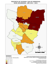 Mapa tasa de sobreedad nivel secundario, por departamento, 2015 Mapa tasa de sobreedad nivel secundario, por departamento, 2015