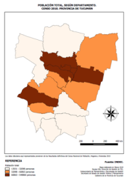 Mapa población total, por departamento, censo 2010