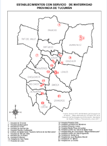 Mapa con la ubicación de los establecimientos con servicio de maternidad