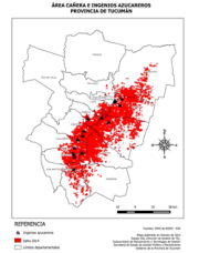Mapa área cañera e ingenios azucareros 2014 Tucumán Mapa área cañera e ingenios azucareros 2014 Tucumán