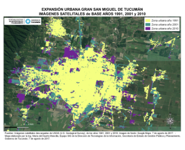Mapa expansión urbana Gran San Miguel de Tucumán 1991-2010
