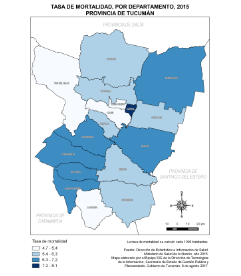 Mapa tasa de mortalidad, por departamento 2015 Tucumán