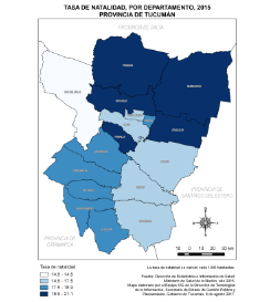 Mapa tasa de natalidad, por departamento 2015 Tucumán