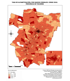 Mapa tasa de alfabetización, por radios censales 2010 Tucumán