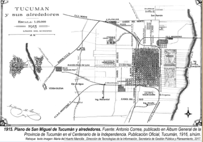 Plano Tucumán y sus alrededores 1915