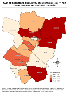 Mapa tasa de sobreedad 2016-2017, por departamento, Tucumán