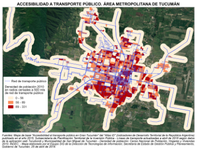 Mapa accesibilidad al transporte público, área metropolitana de Tucumán