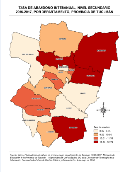 Mapa Tasa de abandono interanual, nivel secundario 2016-2017, por departamento