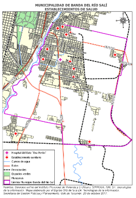 Mapa Municipalidad de Banda del Río Salí, establecimientos de salud