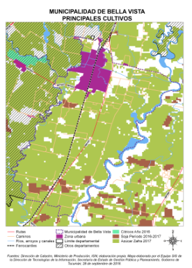 Mapa Municipio de Bella Vista, principales cultivos, departamento Leales