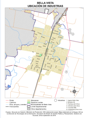 Mapa Municipio de Bella Vista, ubicación de industrias, departamento Leales
