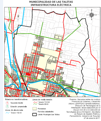 Mapa Municipalidad de Las Talitas, infraestructura eléctrica