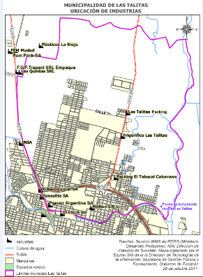 Mapa Municipalidad de Las Talitas, ubicación de industrias