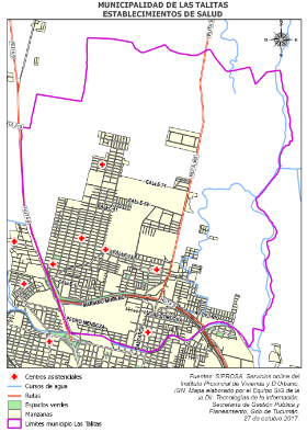 Mapa Municipalidad de Las Talitas, ubicación de los establecimientos de salud