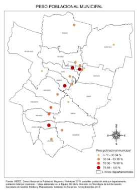 Mapa Peso poblacional municipal, Censo 2010, Tucumán