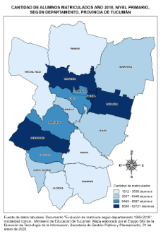 Mapa Cantidad de alumnos matriculados año 2018, nivel primario