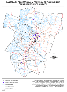 Mapa cartera de proyectos Tucumán 2017, obras de recursos hídricos