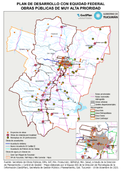 Mapa Plan de Desarrollo con Equidad Federal. Obras de prioridad muy alta, Tucumán