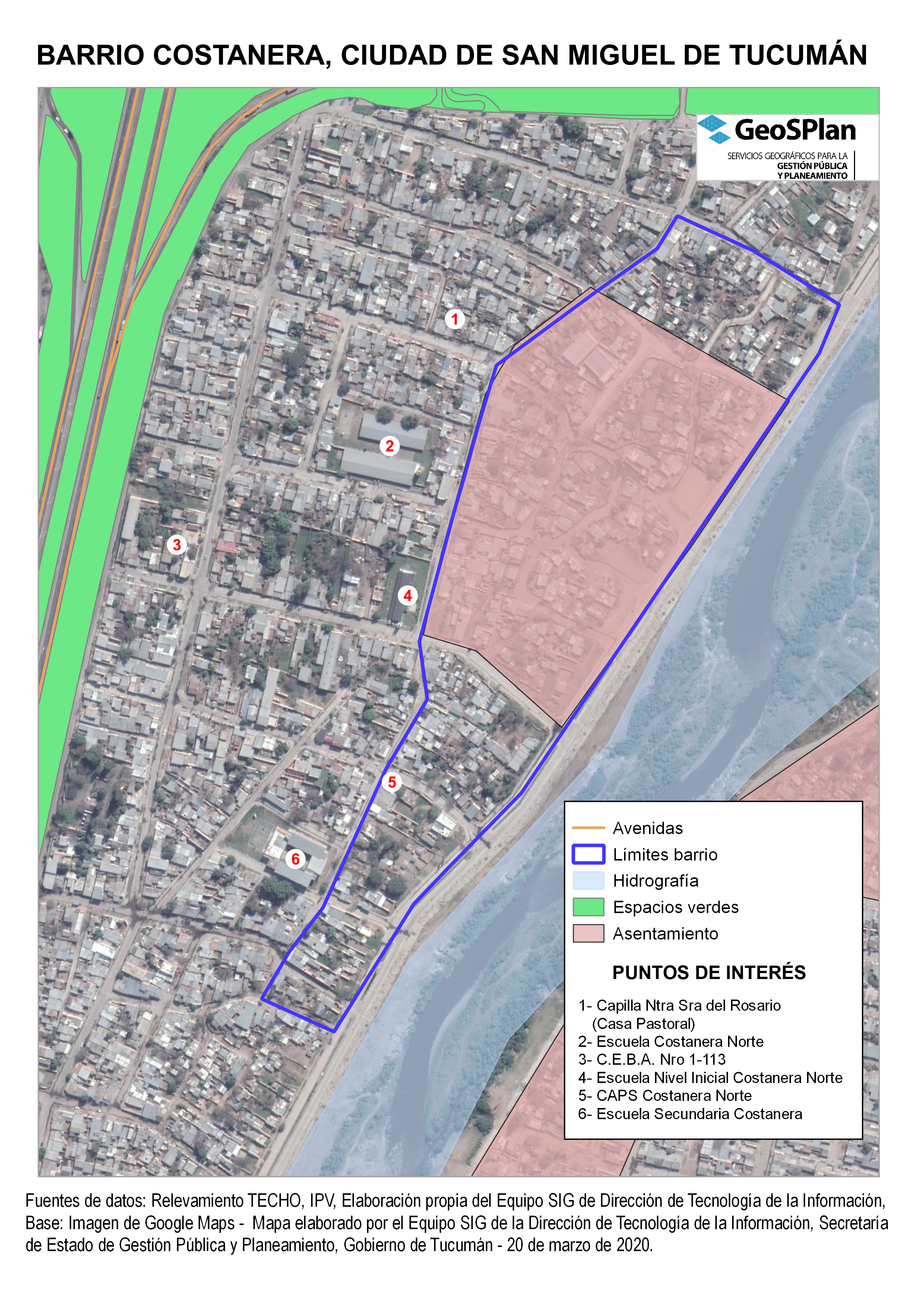 Mapa Barrio La Costanera, Estudio ONAT 2020